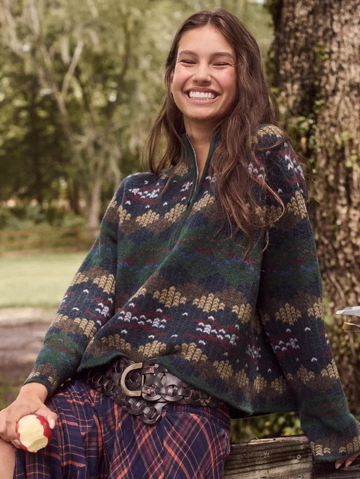 Intarsia Half-Zip Pullover - Green Stripe-view 3