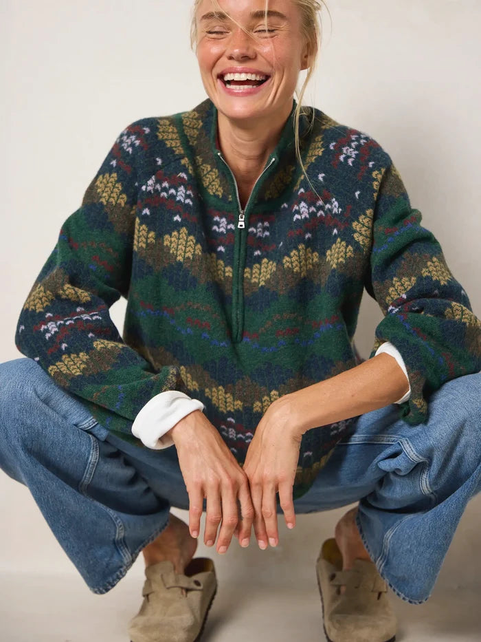 Intarsia Half-Zip Pullover - Green Stripe-view 4
