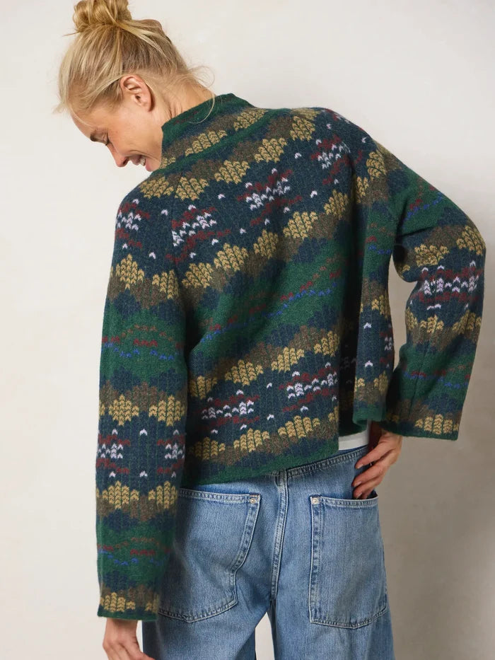 Intarsia Half-Zip Pullover - Green Stripe-view 6