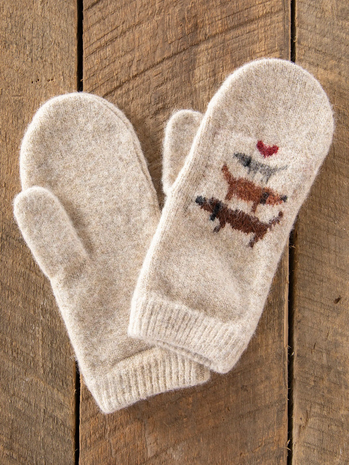Intarsia Mittens - Tan Dogs-view 2
