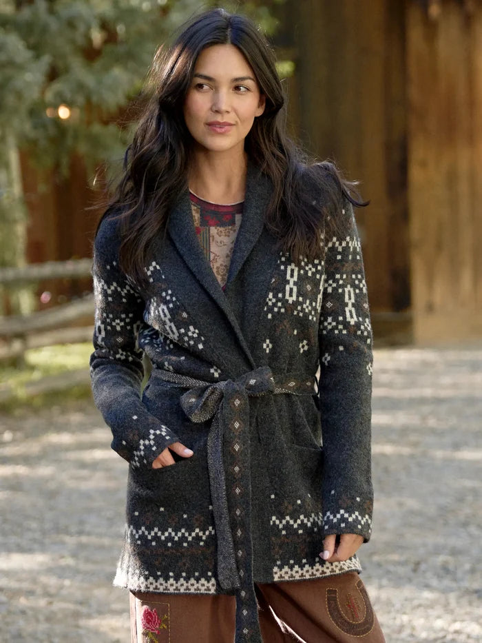 Intarsia Sweater Coat - Nordic Charcoal-view 1
