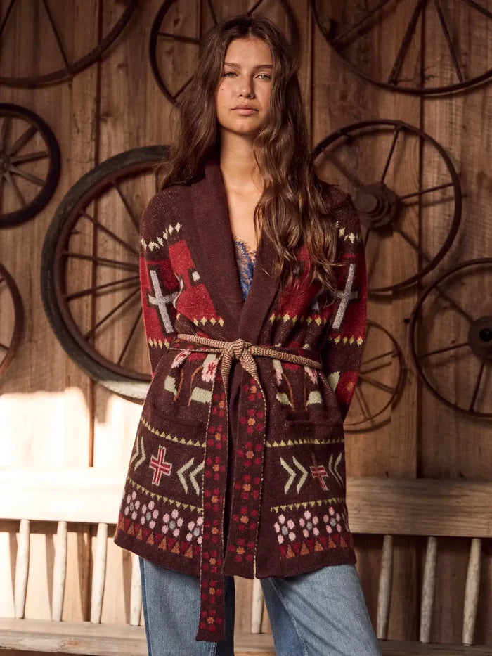 Intarsia Sweater Coat - Westward Ranch Brown-view 1