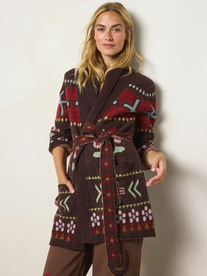 Intarsia Sweater Coat - Westward Ranch Brown-view 3