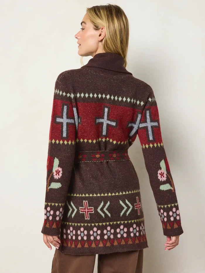 Intarsia Sweater Coat - Westward Ranch Brown-view 5