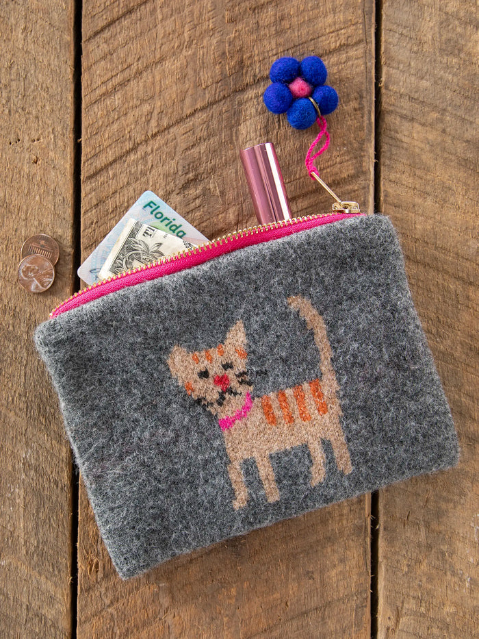 Intarsia Sweater Pouch - Charcoal Cat-view 1