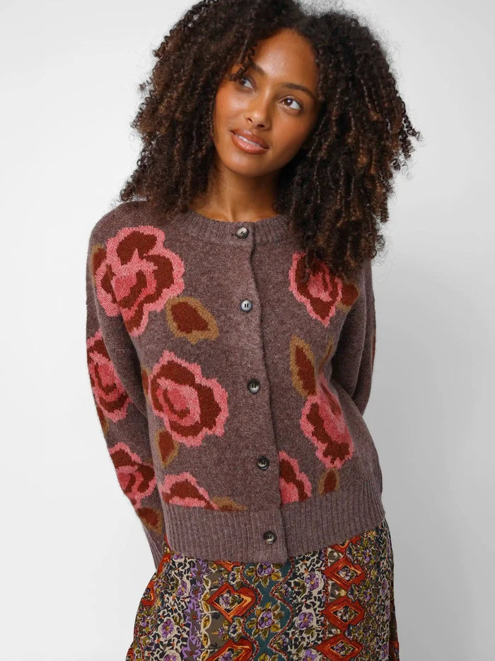 Cozy Cabin Jacquard Cardigan Sweater - Brown Rose-view 1