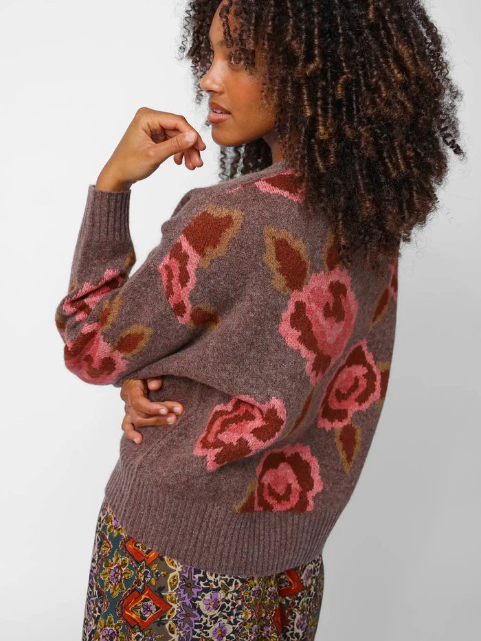 Cozy Cabin Jacquard Cardigan Sweater - Brown Rose-view 2