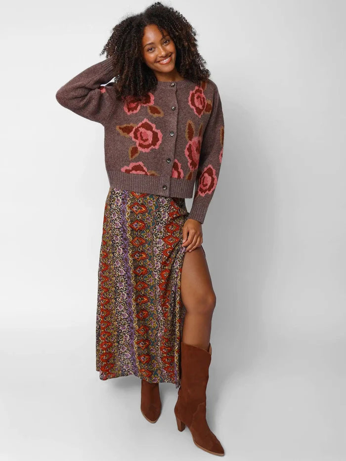 Cozy Cabin Jacquard Cardigan Sweater - Brown Rose-view 4