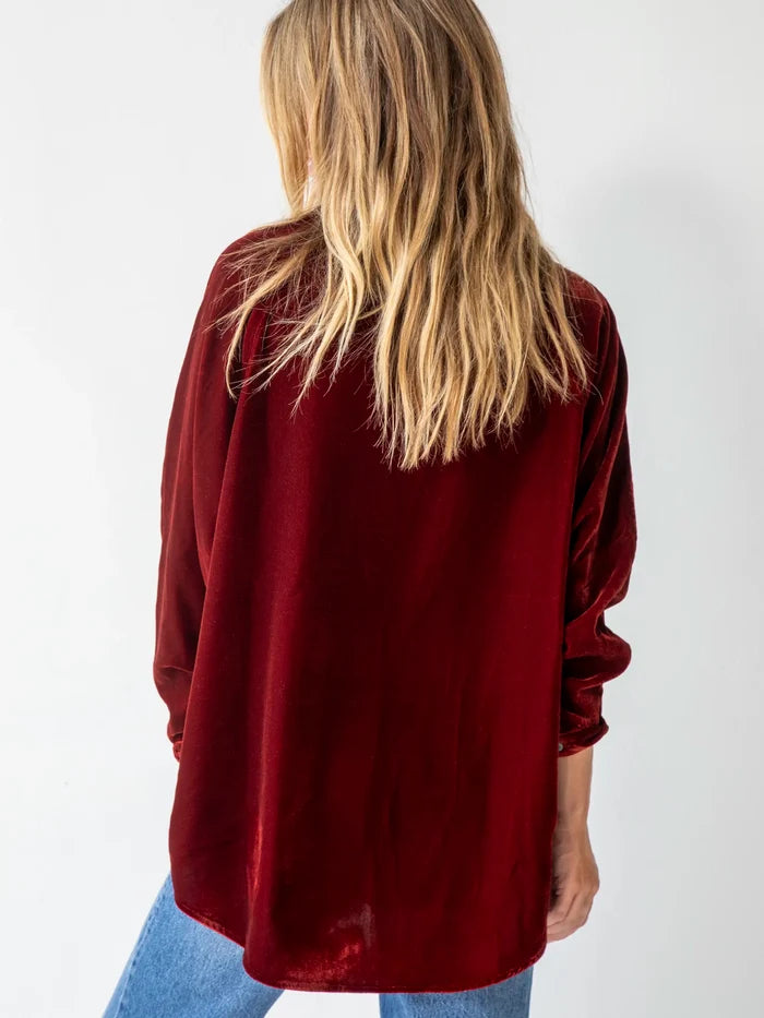 Laid Back Velvet Button Down - Rust-view 2