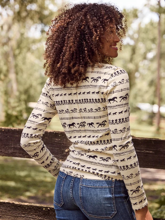 Layer Up Ribbed Henley - Cream Horses-view 3
