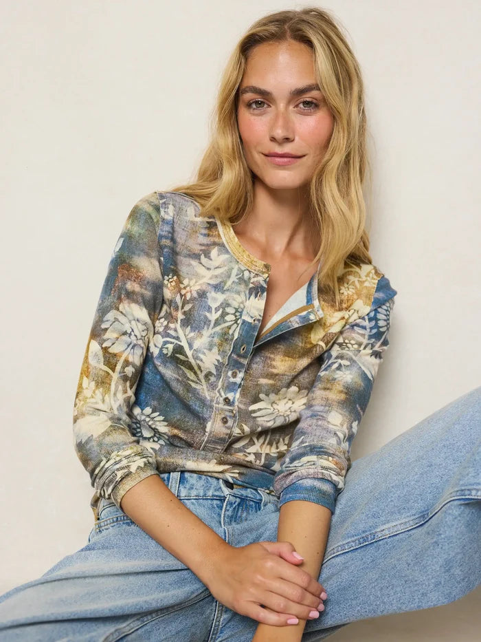 Layer Up Ribbed Henley - Washed Blooms Sand-view 2