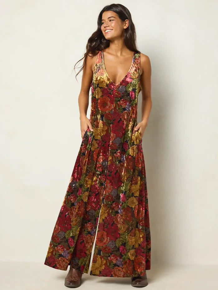 Let's Just Go Velvet Jumpsuit - Autumn Roses Gold-view 1
