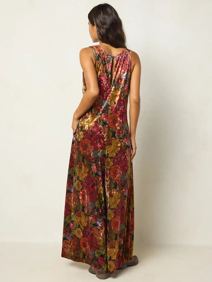 Let's Just Go Velvet Jumpsuit - Autumn Roses Gold-view 3