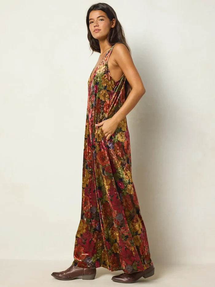 Let's Just Go Velvet Jumpsuit - Autumn Roses Gold-view 5