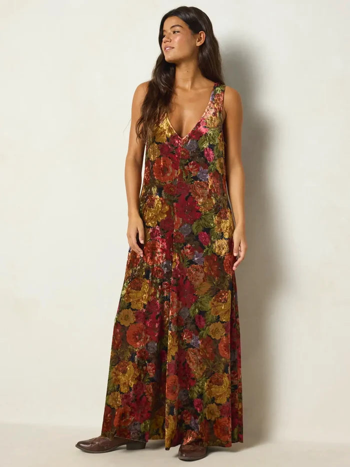Let's Just Go Velvet Jumpsuit - Autumn Roses Gold-view 6