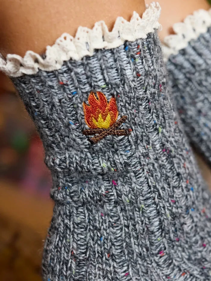 Little Things Embroidered Socks - Campfire-view 1