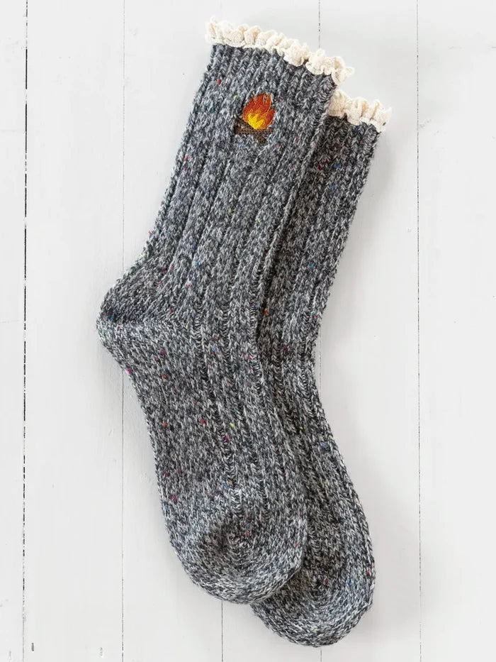 Little Things Embroidered Socks - Campfire-view 3