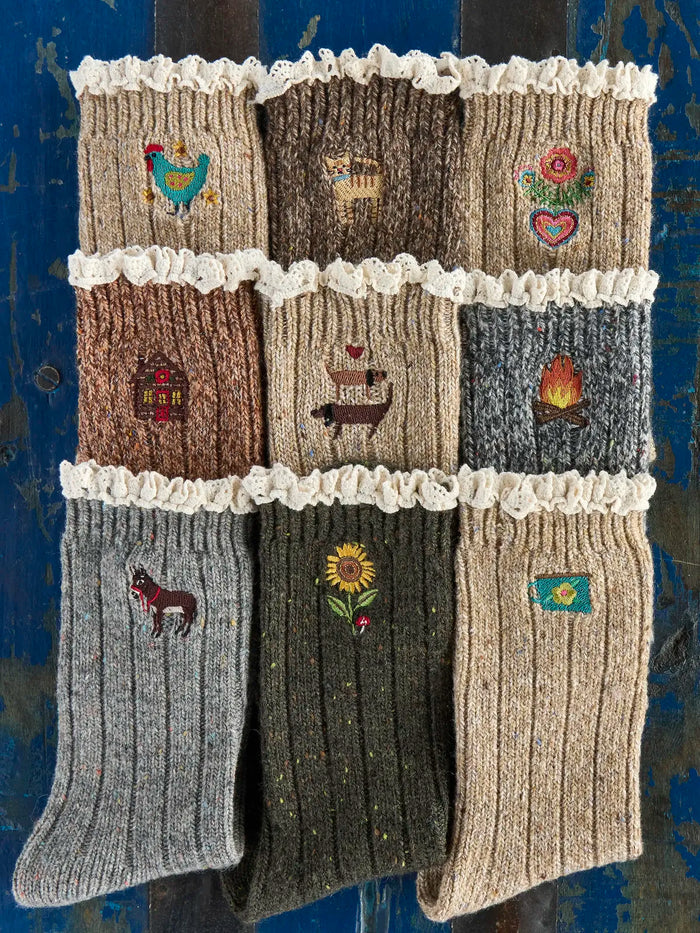 Little Things Embroidered Socks - Campfire-view 4