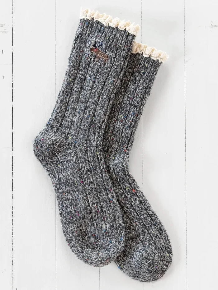 Little Things Embroidered Socks - Moose-view 3
