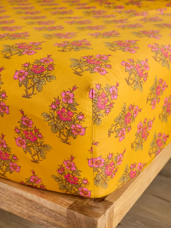 Mix & Match Cotton Fitted Sheet - Garden Block Stamp Gold-view 1