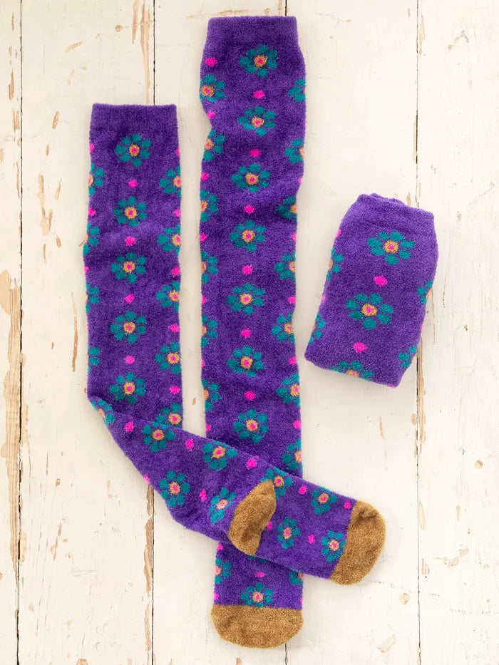 Over-the-Knee Cozy Socks - Indigo Floral-view 1