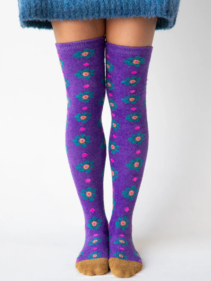 Over-the-Knee Cozy Socks - Indigo Floral-view 2