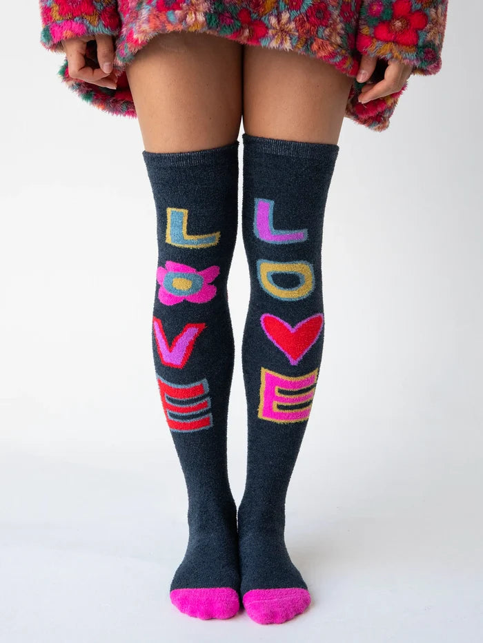 Over-the-Knee Cozy Socks - Navy Love-view 1