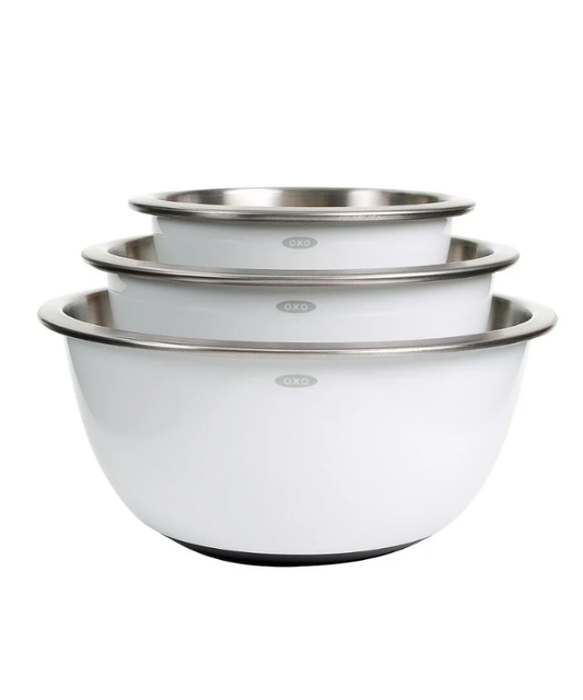 OXO 3pc Stainless Steel Mixing Bowl Set, White