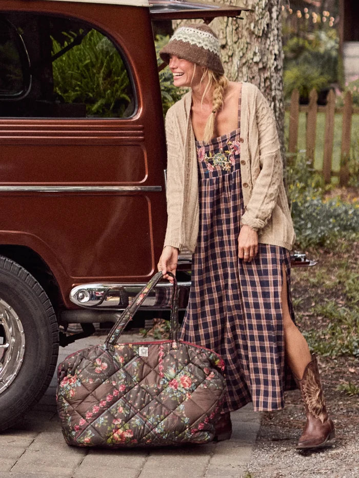 Puffy Weekender Bag - Crafted Bouquets Chocolate-view 1