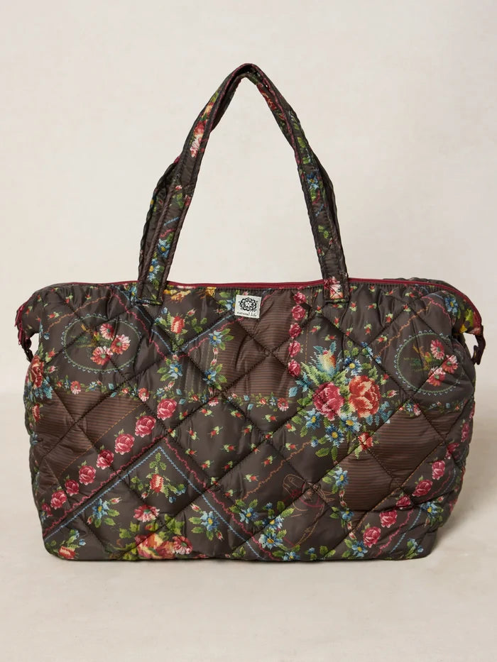 Puffy Weekender Bag - Crafted Bouquets Chocolate-view 2