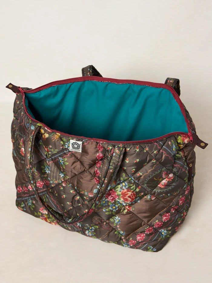 Puffy Weekender Bag - Crafted Bouquets Chocolate-view 4