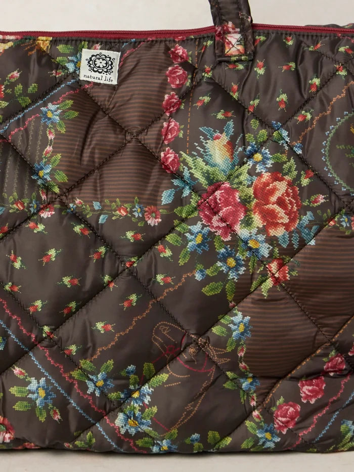 Puffy Weekender Bag - Crafted Bouquets Chocolate-view 5