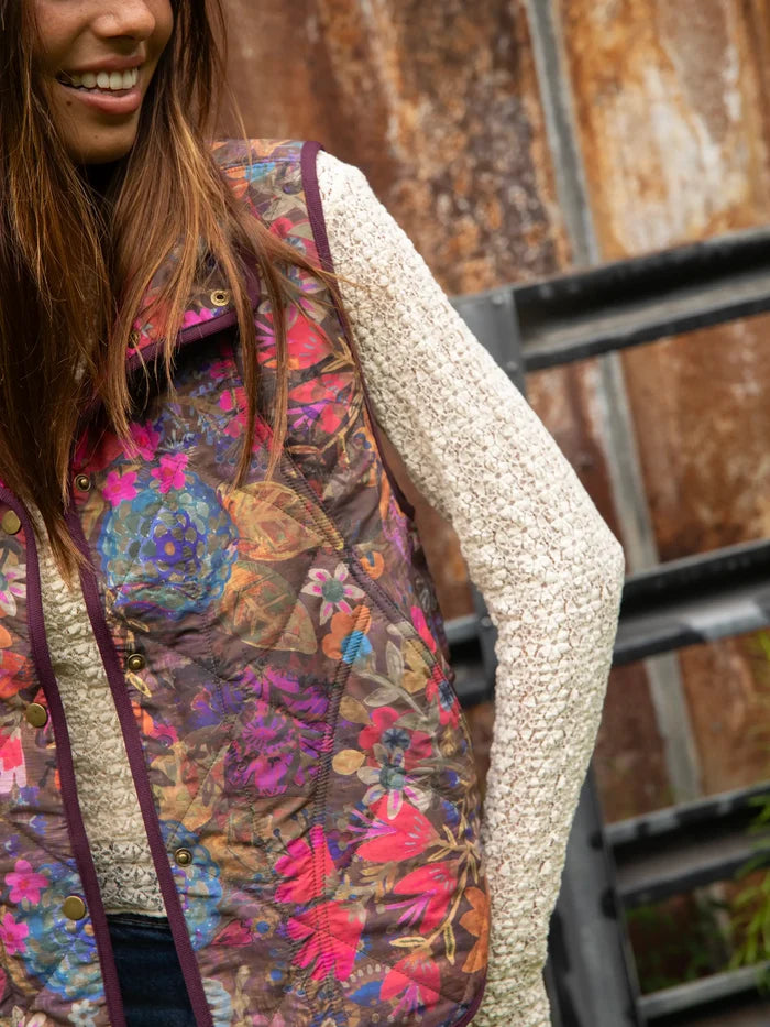 Quilted Puffer Vest - Dark Floral Garden-view 2
