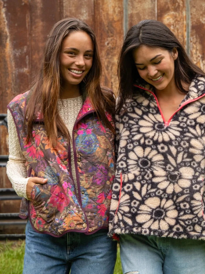 Quilted Puffer Vest - Dark Floral Garden-view 4