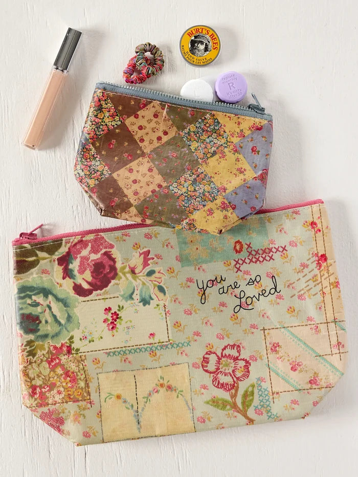 Recycled Reversible Zipper Pouches, Set of 2 - Flea Market Flora-view 1