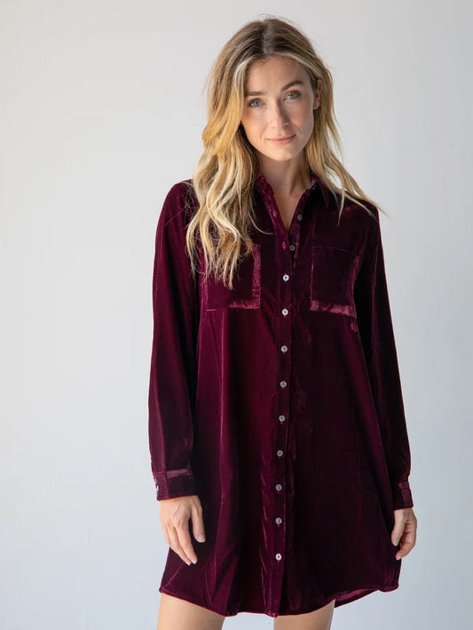 Rocky Velvet Dress - Cranberry-view 1