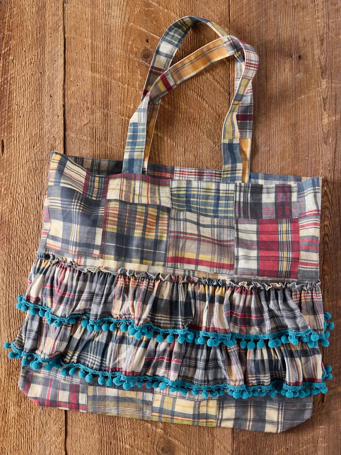 Ruffle Tote Bag - Greenfield Madras Multi-view 1
