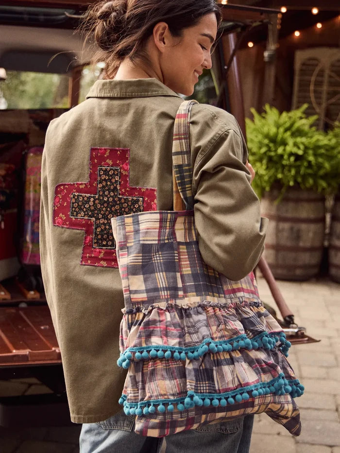 Ruffle Tote Bag - Greenfield Madras Multi-view 2
