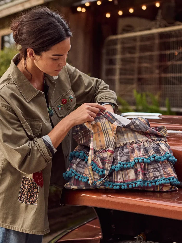 Ruffle Tote Bag - Greenfield Madras Multi-view 3