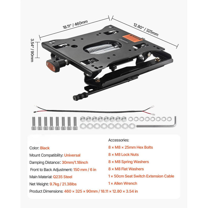 Seat Suspension Kit with Slider Universal for Zero Turn Mower Lawn Tractor Forklift