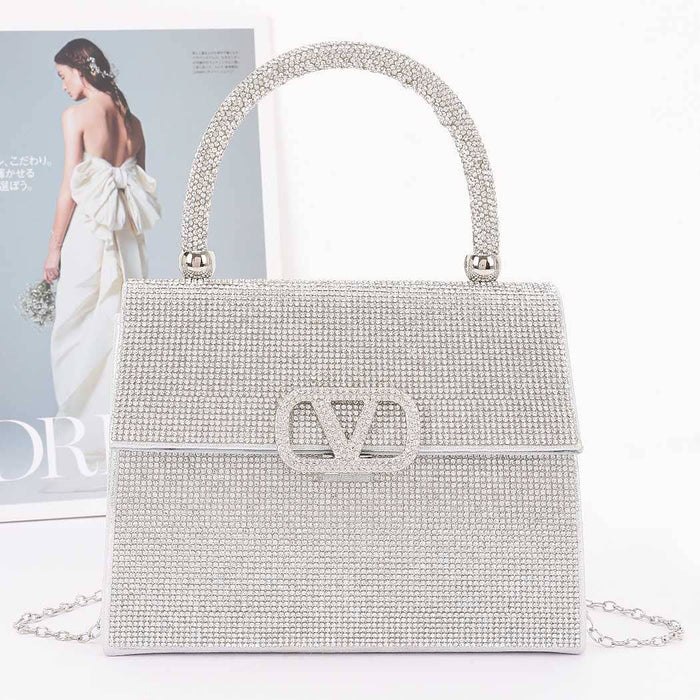 Silver Crystal Rhinestone Adorned Handbag