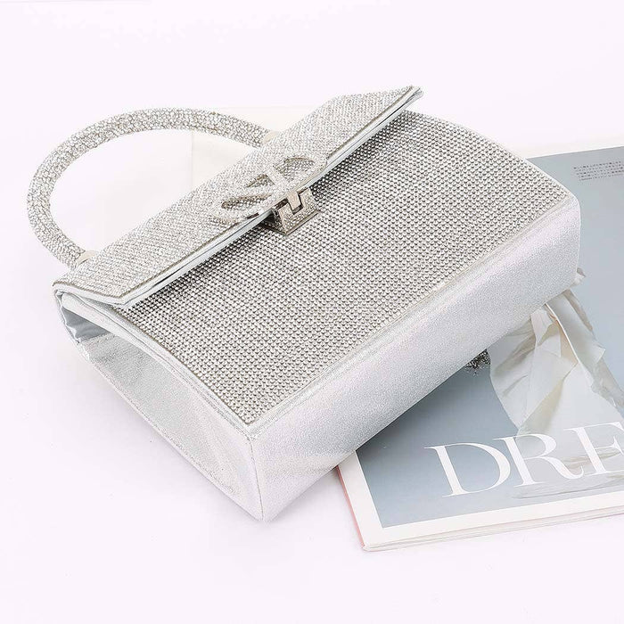 Silver Crystal Rhinestone Adorned Handbag