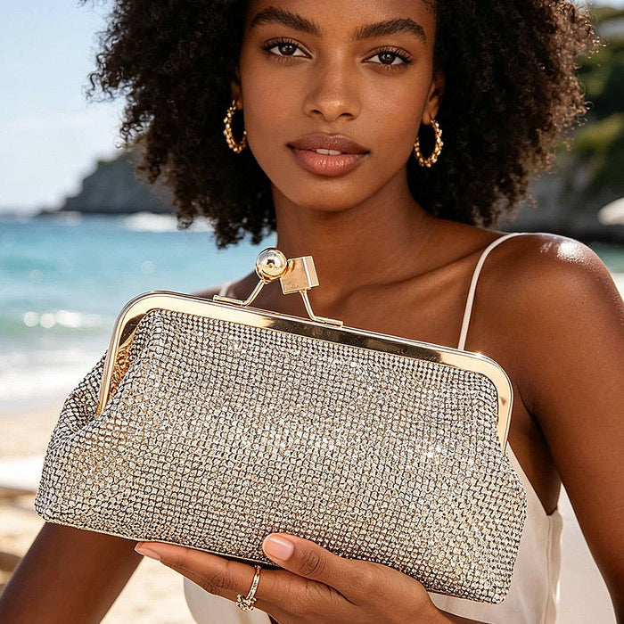 Silver Rhinestone Envelope Clutch Bag