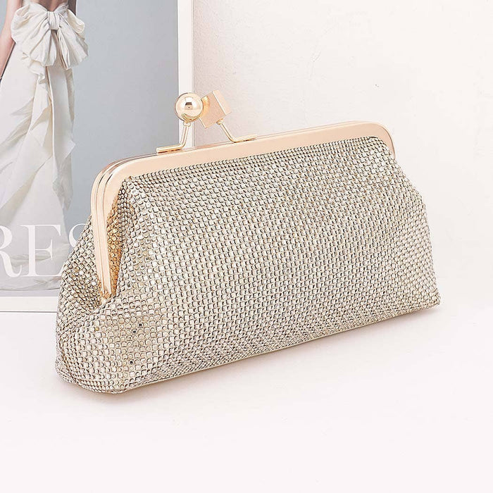 Silver Rhinestone Envelope Clutch Bag