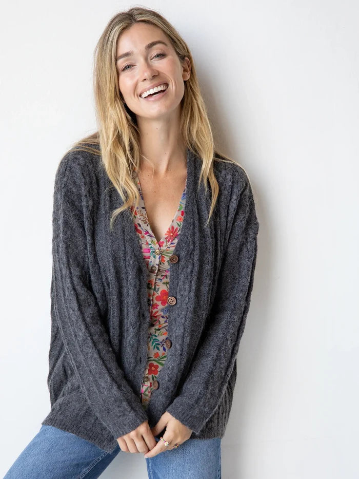 So Soft Grandpa Cardigan - Charcoal-view 4