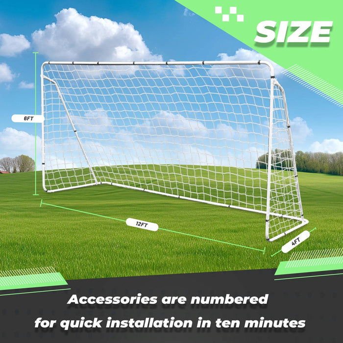 Soccer Goal 12'x6' Set Of 2 Portable Soccer Net For Backyard W/Frame