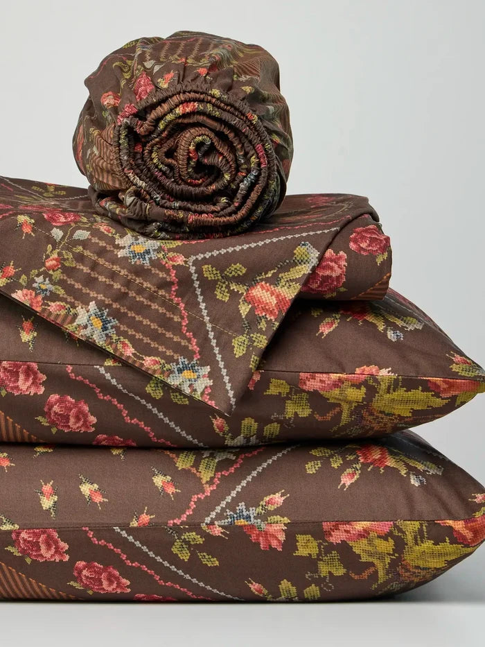 Sooo Soft Cotton Sheet Set - Crafted Bouquets Chocolate-view 3