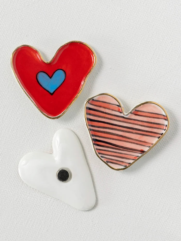 Stoneware Heart Magnets, Set of 3-view 3