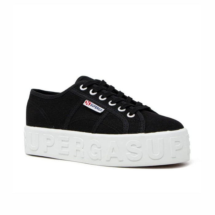 Women’s black and white lace-up low-top sneakers with chunky platform sole