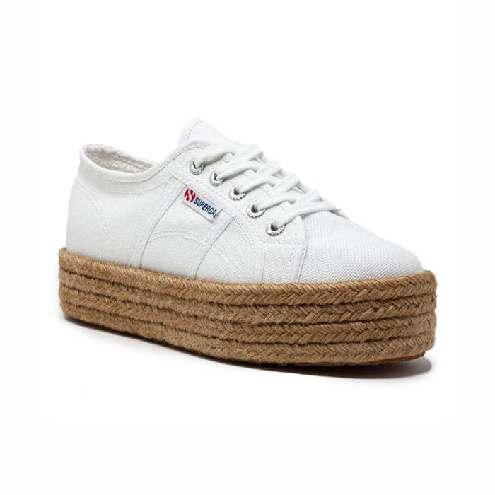 Superga 2790 women's white lace-up sneakers with tan rope platform sole